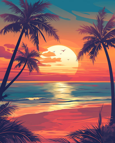 Sonnenaufgang über dem Meer und den Palmen Diamond Painting