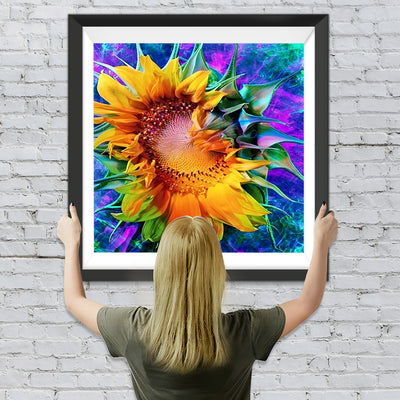 Sonnenblume in lila Fantasiewelt Diamond Painting