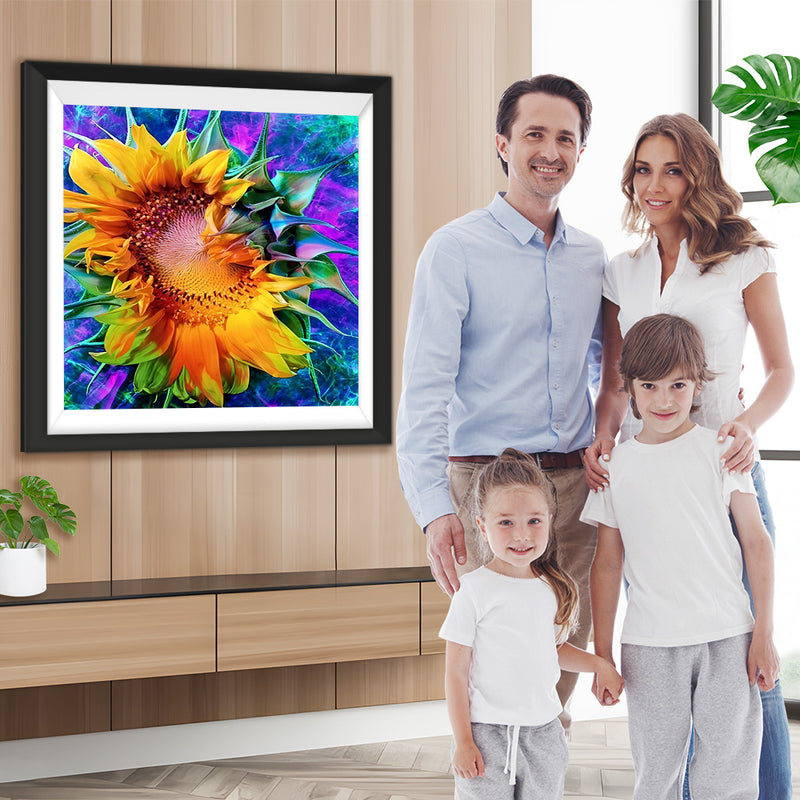 Sonnenblume in lila Fantasiewelt Diamond Painting