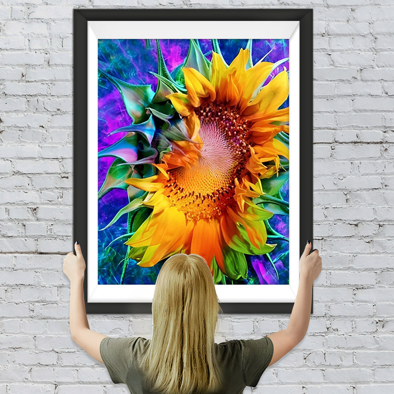 Sonnenblume in lila Fantasiewelt Diamond Painting