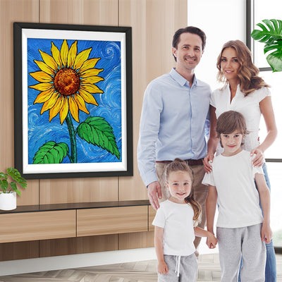 Sonnenblume und blauer Hintergrund Diamond Painting