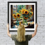 Sonnenblumen auf der Fensterbank Diamond Painting