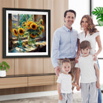 Sonnenblumen auf der Fensterbank Diamond Painting