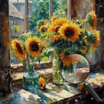 Sonnenblumen auf der Fensterbank Diamond Painting