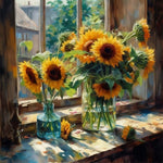 Sonnenblumen auf der Fensterbank Diamond Painting