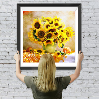 Sonnenblumen, Früchte und Tischtuch Diamond Painting