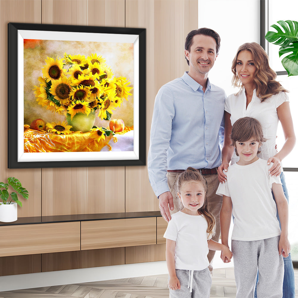 Sonnenblumen, Früchte und Tischtuch Diamond Painting