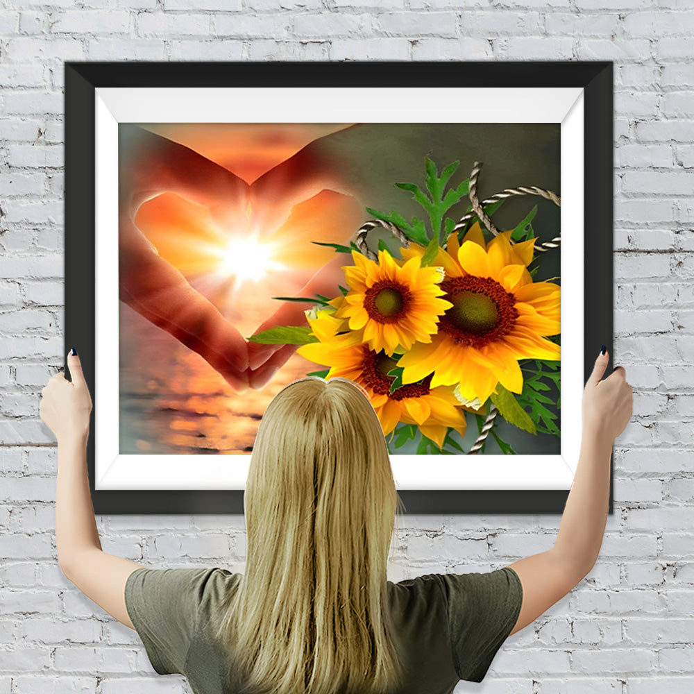 Sonnenblumen Herz Sonnenuntergang Diamond Painting