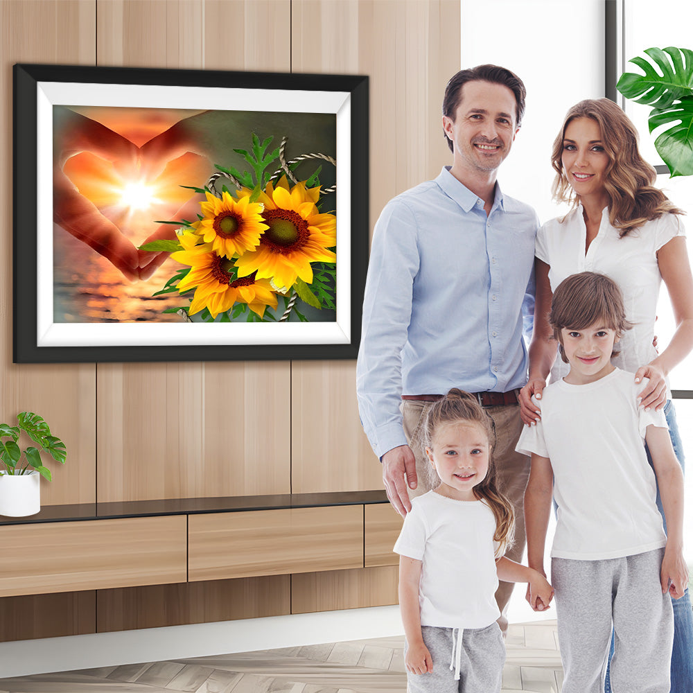 Sonnenblumen Herz Sonnenuntergang Diamond Painting