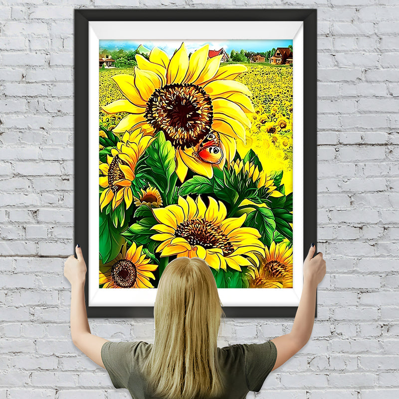 Sonnenblumen im Dorf Diamond Painting