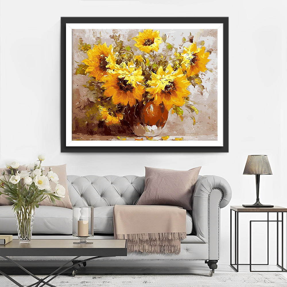 Sonnenblumen in brauner Vase Diamond Painting