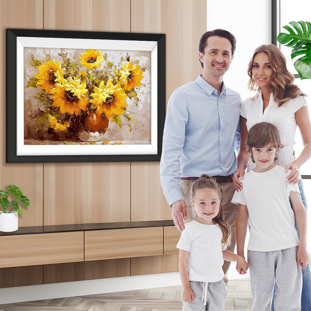 Sonnenblumen in brauner Vase Diamond Painting