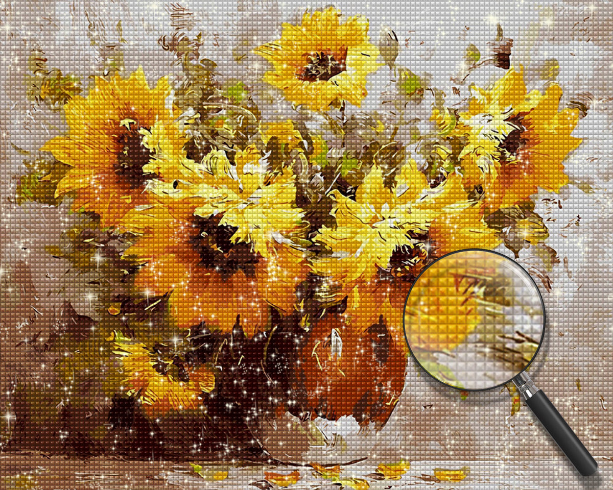 Sonnenblumen in brauner Vase Diamond Painting