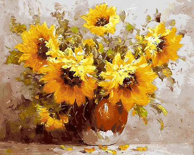 Sonnenblumen in brauner Vase Diamond Painting
