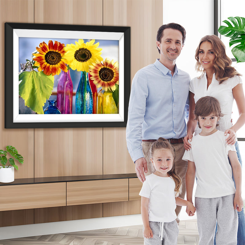 Sonnenblumen in bunten Glasflachen Diamond Painting