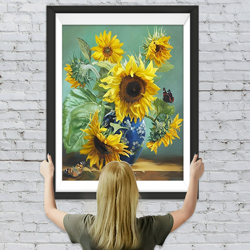 Sonnenblumen in der blauen Vase Diamond Painting