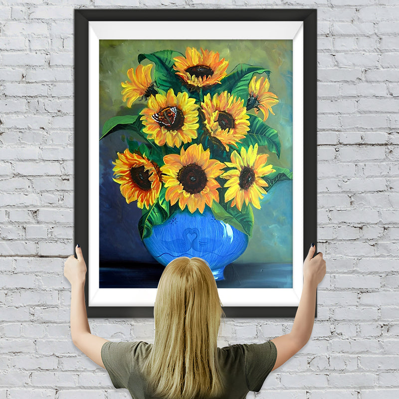 Sonnenblumen in der blauen Vase Diamond Painting