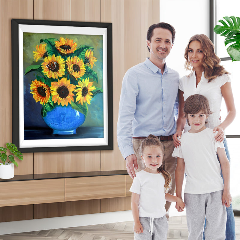 Sonnenblumen in der blauen Vase Diamond Painting