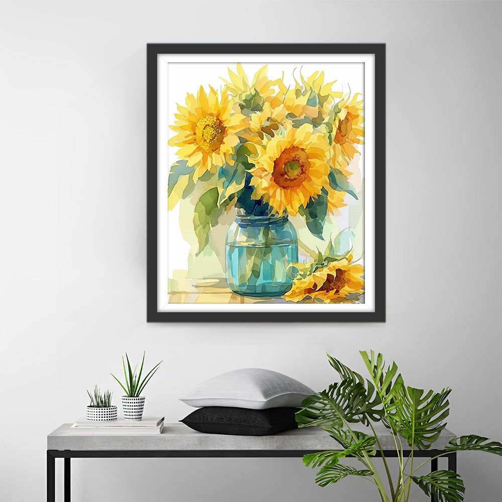 Sonnenblumen in der Glasflasche Diamond Painting