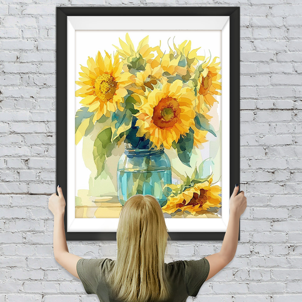 Sonnenblumen in der Glasflasche Diamond Painting