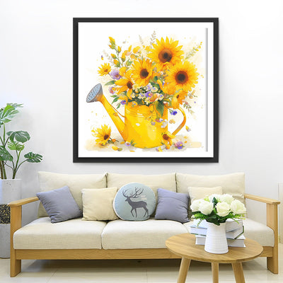 Sonnenblumen in einer Gelben Gießkanne Diamond Painting