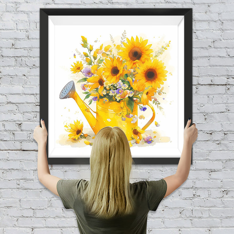 Sonnenblumen in einer Gelben Gießkanne Diamond Painting