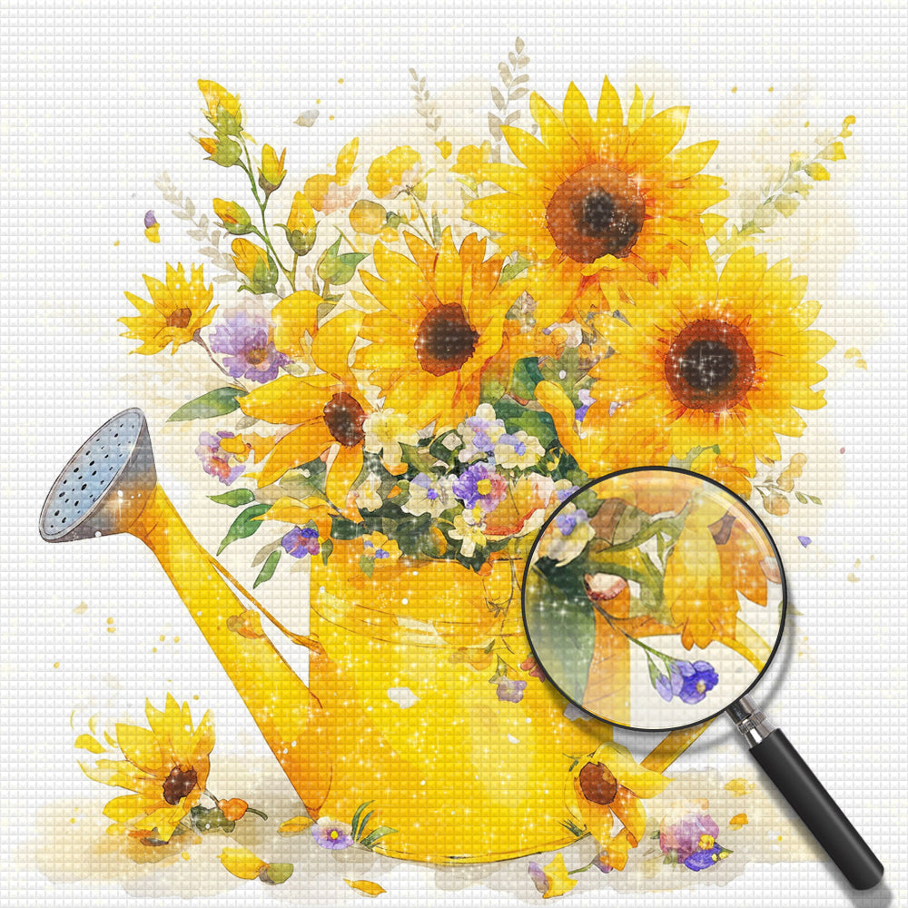 Sonnenblumen in einer Gelben Gießkanne Diamond Painting