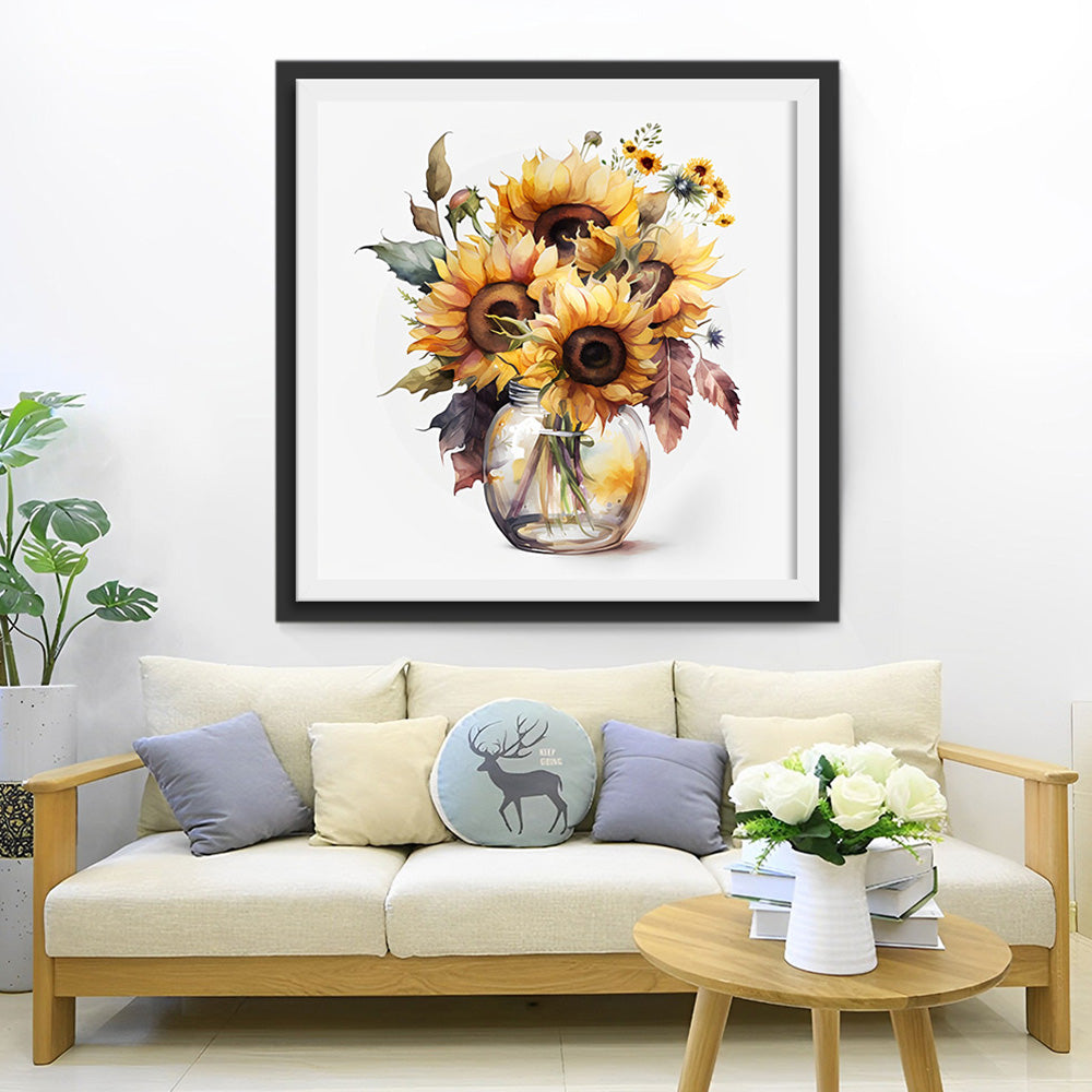 Sonnenblumen in Glasvase Diamond Painting