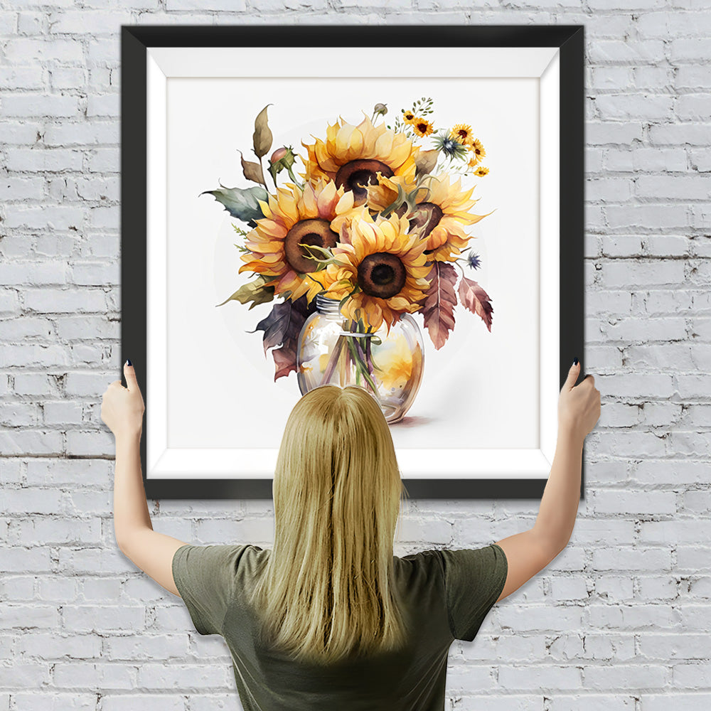 Sonnenblumen in Glasvase Diamond Painting