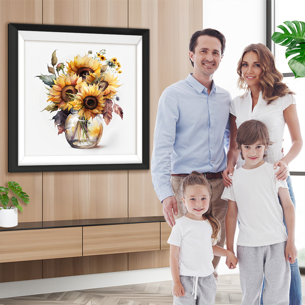 Sonnenblumen in Glasvase Diamond Painting