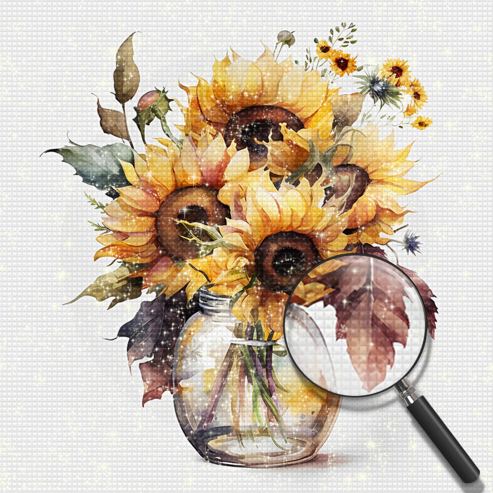 Sonnenblumen in Glasvase Diamond Painting
