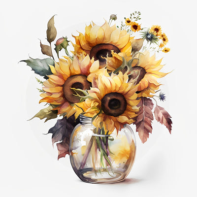 Sonnenblumen in Glasvase Diamond Painting