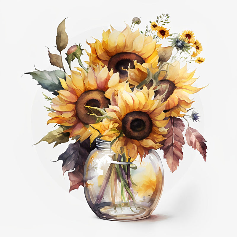 Sonnenblumen in Glasvase Diamond Painting