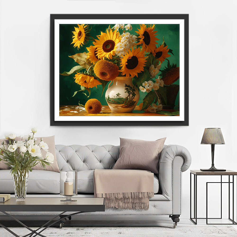 Sonnenblumen in Keramikvase Diamond Painting