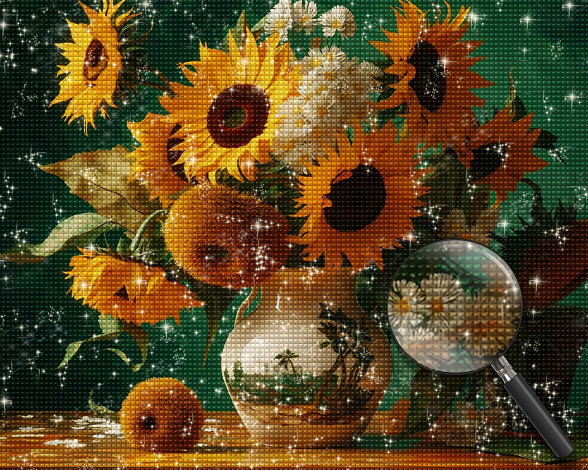 Sonnenblumen in Keramikvase Diamond Painting