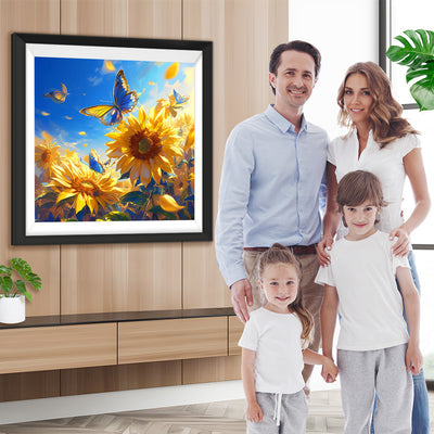 Sonnenblumen und Blaue Schmetterlinge Diamond Painting