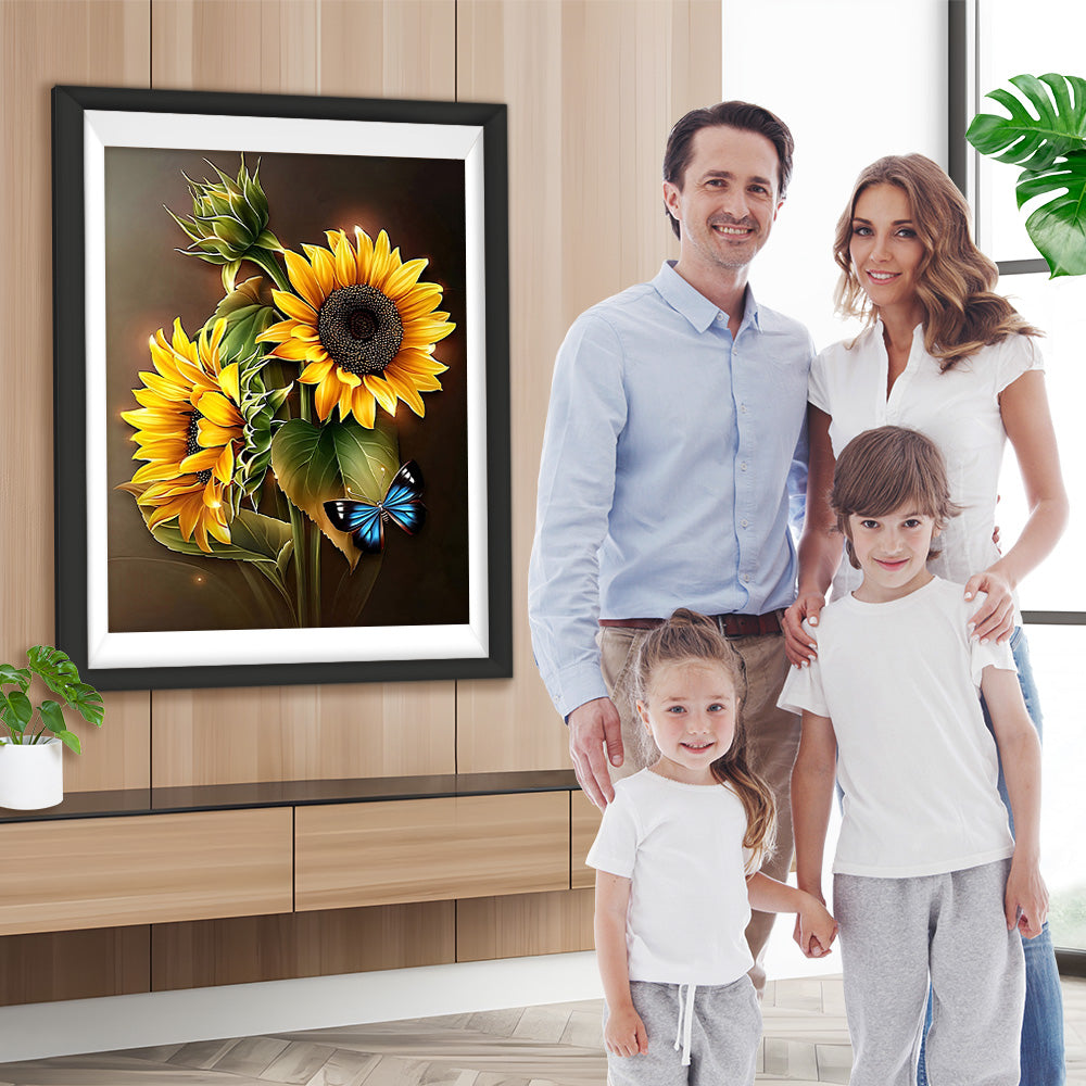 Sonnenblumen und blauer Schmetterling Diamond Painting