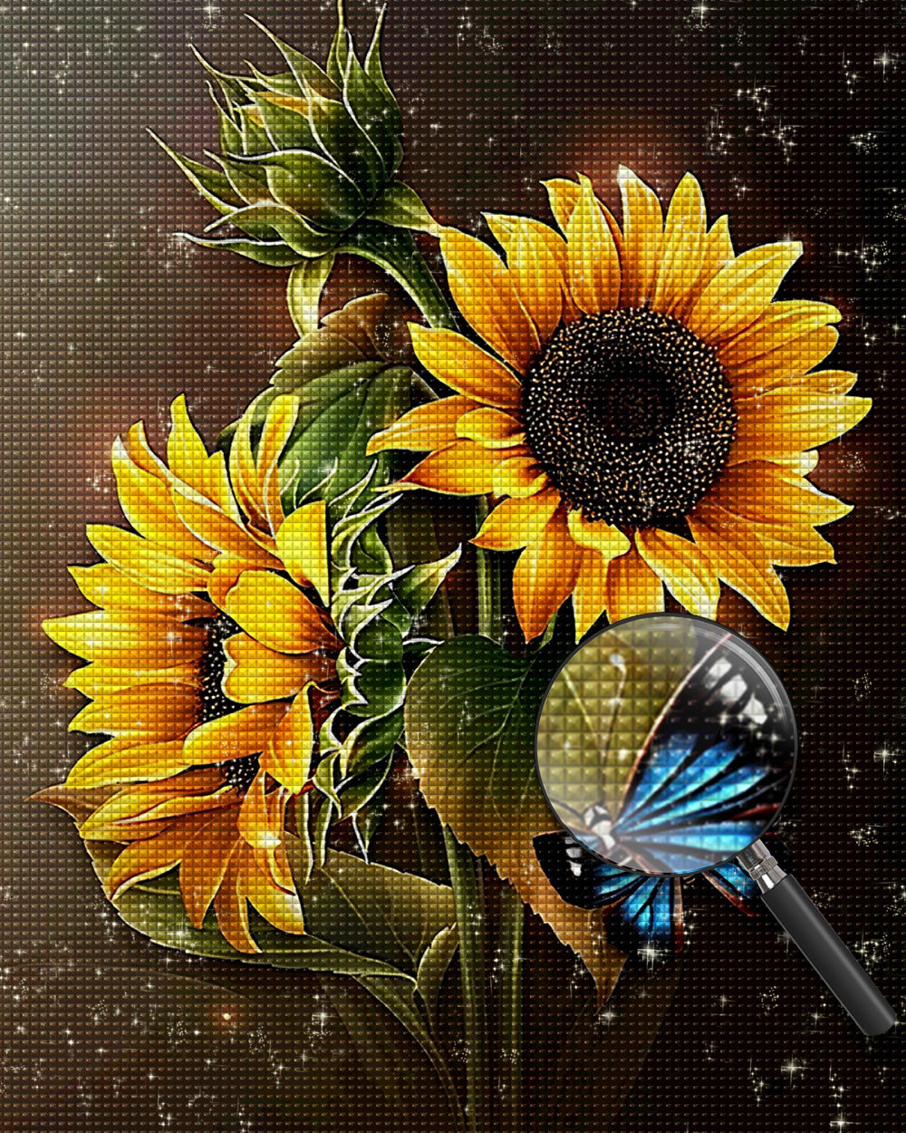 Sonnenblumen und blauer Schmetterling Diamond Painting