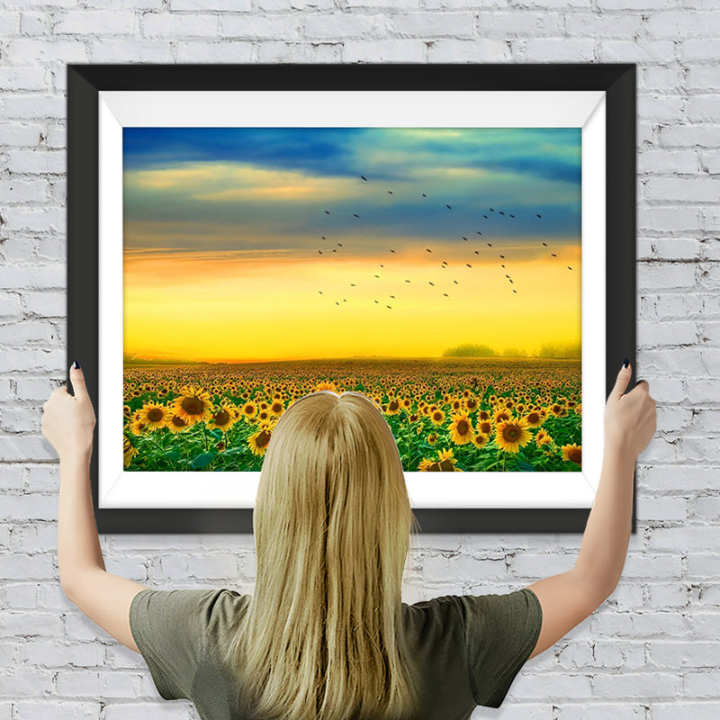 Sonnenblumen und fliegende Vögel Diamond Painting