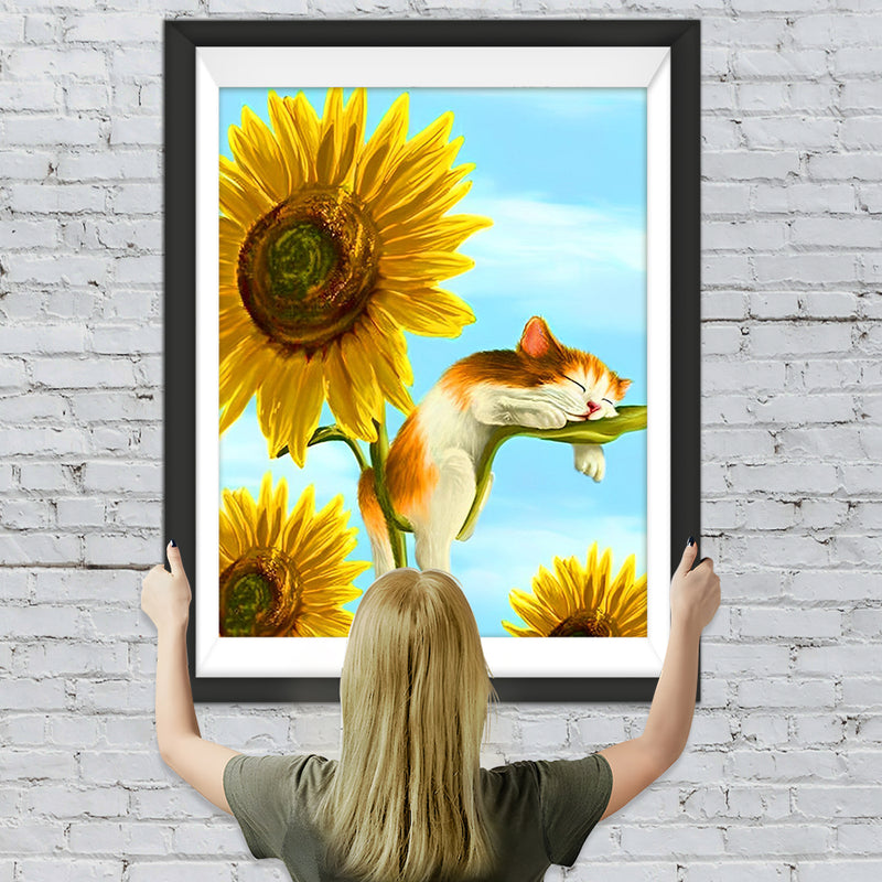 Sonnenblumen und Katze Diamond Painting