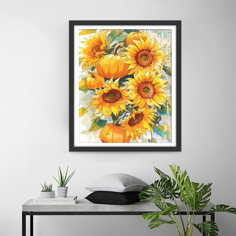 Sonnenblumen und Kürbisse Diamond Painting