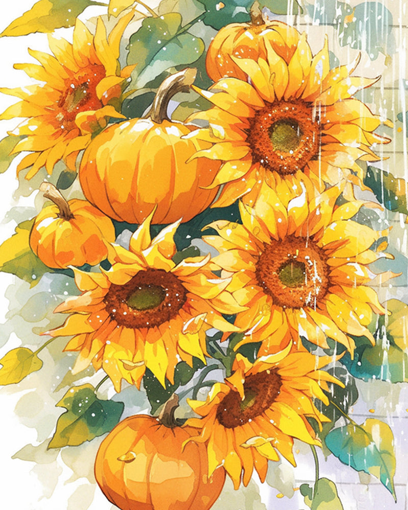 Sonnenblumen und Kürbisse Diamond Painting