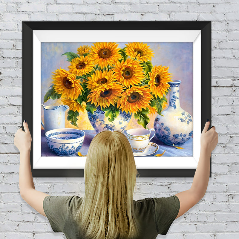 Sonnenblumen und Porzellan Diamond Painting