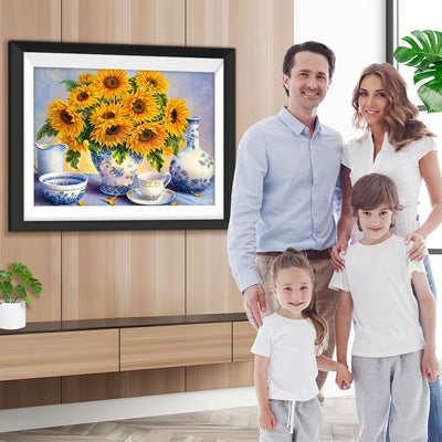 Sonnenblumen und Porzellan Diamond Painting