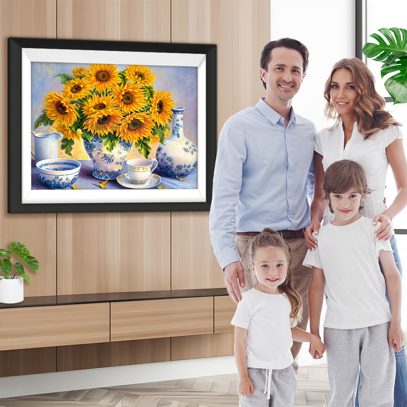 Sonnenblumen und Porzellan Diamond Painting