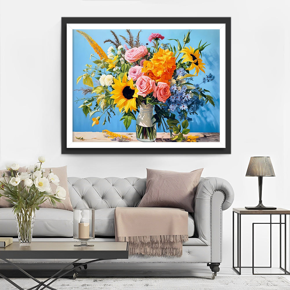 Sonnenblumen und Rosen Bouquet Diamond Painting