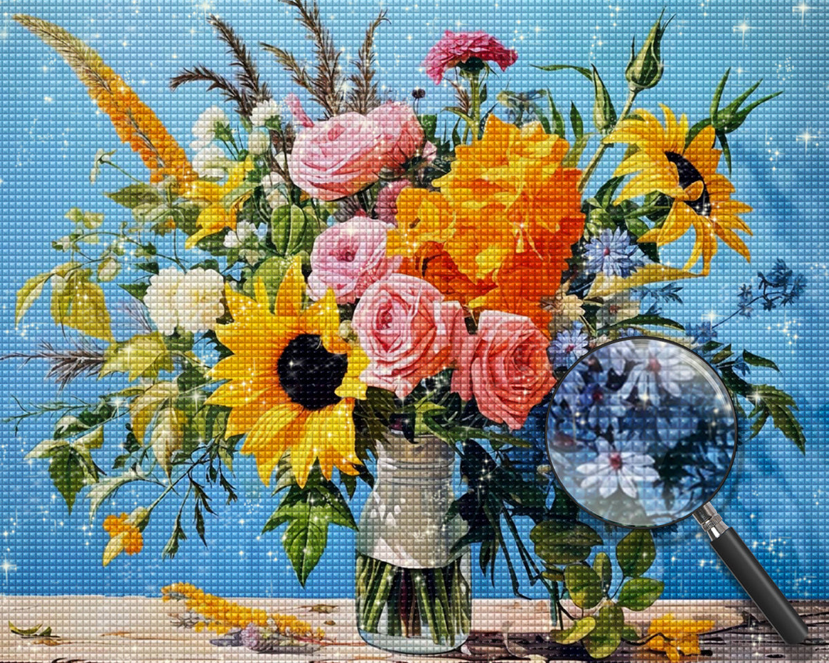 Sonnenblumen und Rosen Bouquet Diamond Painting