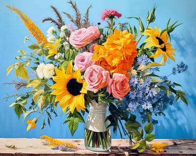 Sonnenblumen und Rosen Bouquet Diamond Painting