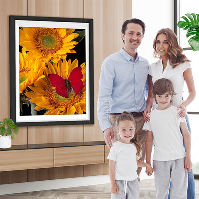 Sonnenblumen und roter Schmetterling Diamond Painting