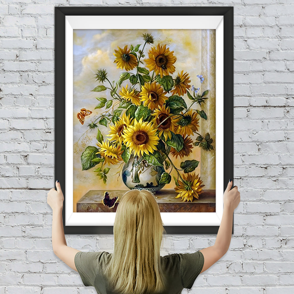 Sonnenblumen und Schmetterling auf dem Tisch Diamond Painting